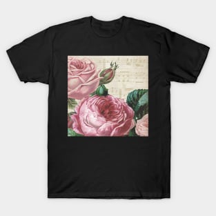 Roses, Floral Music Notes & Rose Vintage Romance Beautiful Design T-Shirt